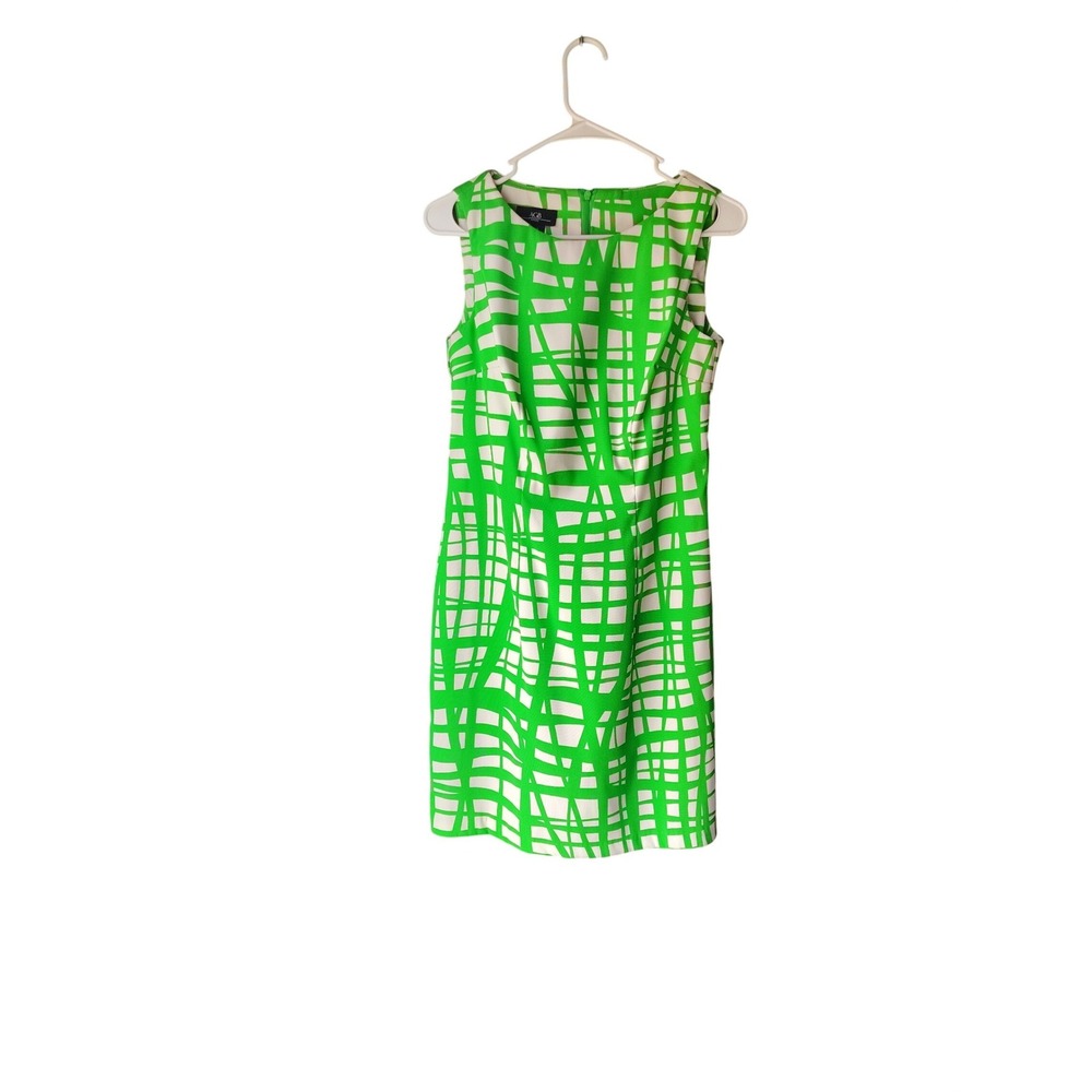AGB Womens Lime Green White Abstract Grid Sleeveless Sheath Dress Size 8